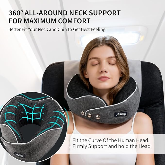 Travel Pillow, Memory Foam Neck Pillow Airplane, Travel Pillows for Airplanes, 360º Ergonomic Design Travel Neck Pillow for Travel, Car Rides, and Home, Ideal for Adults and Kids - Image 3
