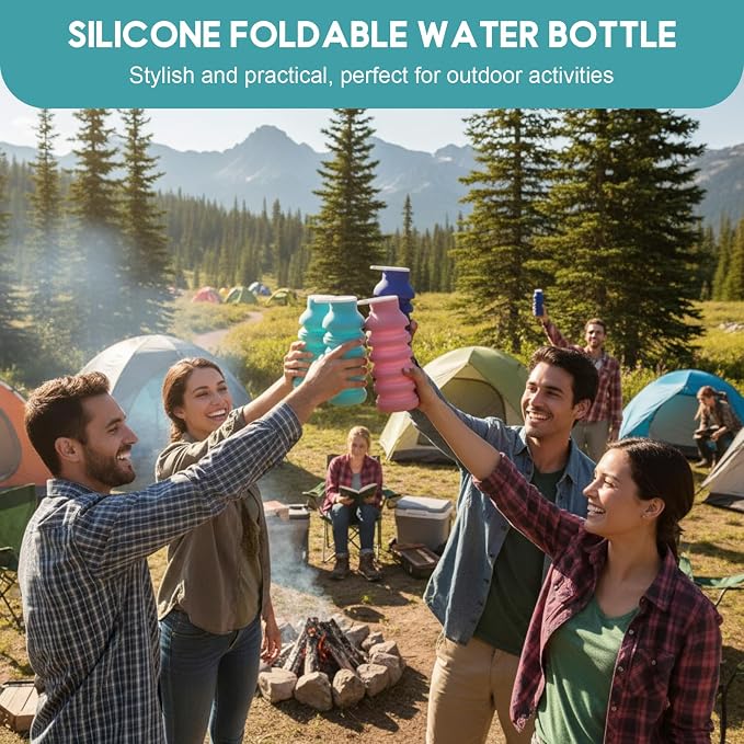 LemonRoad 4 Pcs 20 oz Portable Collapsible Water Bottles Reusable Silicone Foldable Water Bottle Lightweight Leakproof Expandable for Gym Traveling Camping Hiking Sports (Multicolor) - Image 7