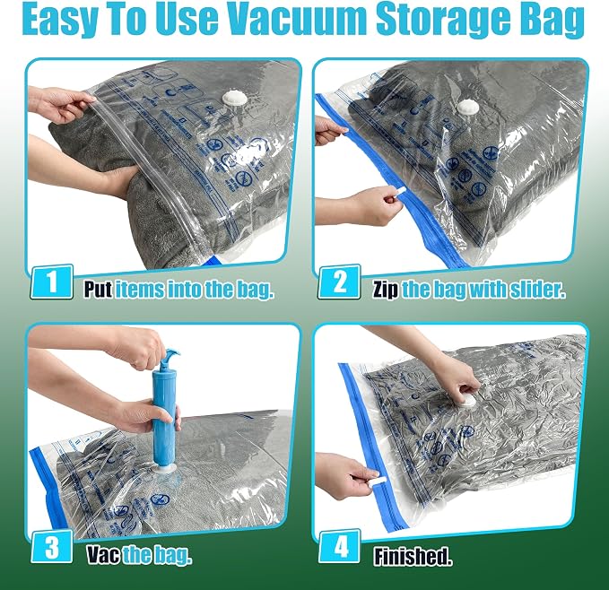 Vacuum Storage Bags, Vacuum Seal Bags for Clothing, 5 Jumbo 5 Large | Extra Large XL, Airtight Triple Seal, Save 80% Space, Hand Pump, Work with Vacuum, Double Zip, Reusable, Easy to Use - Image 3