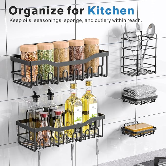 EUDELE Adhesive Shower Caddy, 5 Pack Rustproof Stainless Steel Bath Organizers With Large Capacity, No Drilling Shelves for Bathroom Storage & Home Decor - Image 6