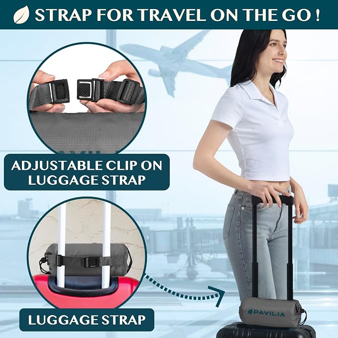 PAVILIA Travel Blanket Airplane Compact with Bag Lightweight, Gray | Soft Fleece Plane Long Flights, Camping Road Trips, Packable Traveler Gift Essentials with Luggage Backpack Strap, 65x40 - Image 3