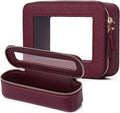 Pinkmik Travel Clear Makeup Bag (Burgundy, M+SLIM) | Brush Case, TSA Approved Toiletry Bag, Waterproof Cosmetic Organizer with Zipper, Car Essential for Women by Pinkmik
