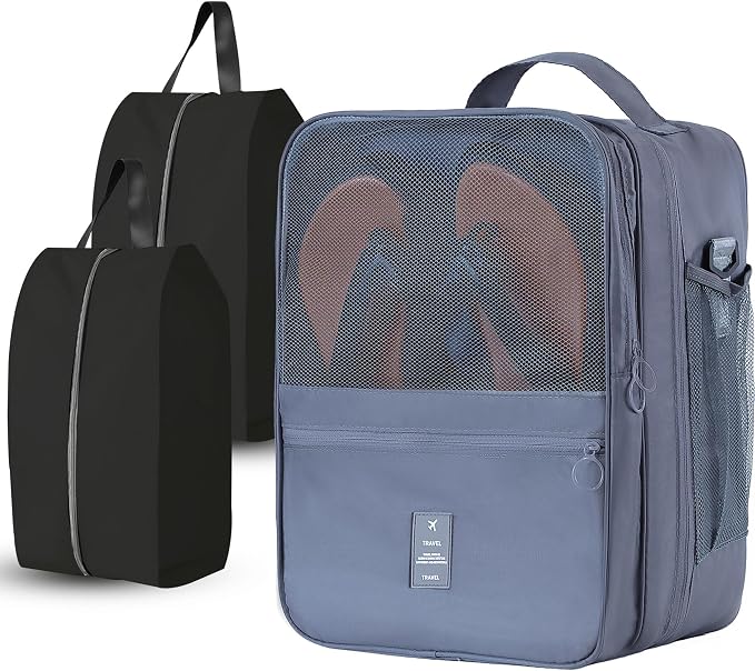 Shoe Bags for Travel Holds 4 Pair of Shoes, Shoe Storage Pouch with 2 Pack Portable Bags, Waterproof & Washable, Grey & Large by UPRIMEASY