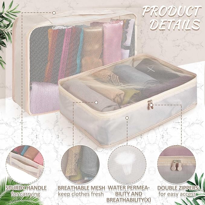 Silkfly 12 Pcs Packing Cubes for Suitcase Travel Luggage Bags Bulk Mesh Organizer Set for Hiking Camping Backpacking Clothes Accessories (Khaki) - Image 3