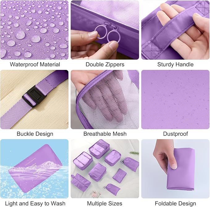 Packing Cubes for Travel- 8 Set Luggage Organizer Bags for Family, Mesh Breathable Travel Packing Cubes for Suitcases Durable Travel Essentials Bags Set (Purple, 8 Set) - Image 4
