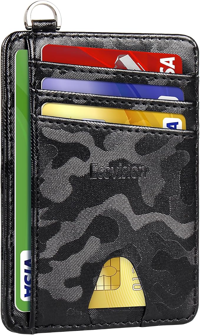 Slim Minimalist Front Pocket Wallet, RFID Blocking Credit Card Holder Wallet with Detachable D-Shackle for Men Women by Ecovision
