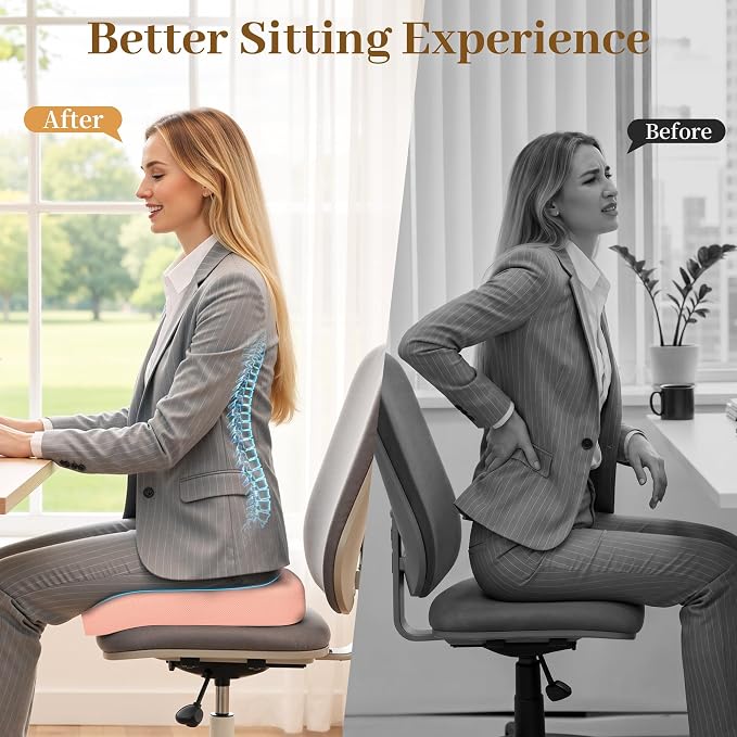 TranquilRelax XL Memory Foam Seat Cushion for Office Chair, 3.35-Inch, Pink | Medium-firm Support for Long Sitting, Washable Mesh Cover, Non-slip Base, Perfect for Car Seats & Short Drivers - Image 5