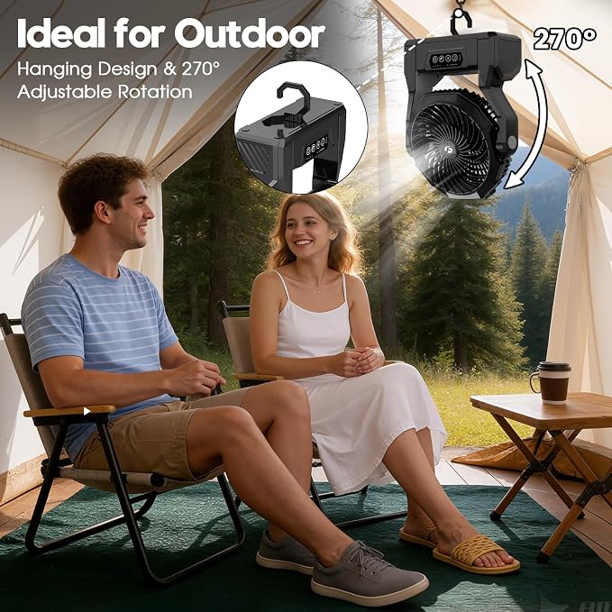 XZK 36000mAh Rechargeable Camping Fan, Battery Powered Portable Travel Fan | 98H Runtime, LED Light, Quiet Desk Fans for Indoor,Outdoor,Fishing,Jobsite & Hurricane Emergency, Gifts for Men Dad Him - Image 3