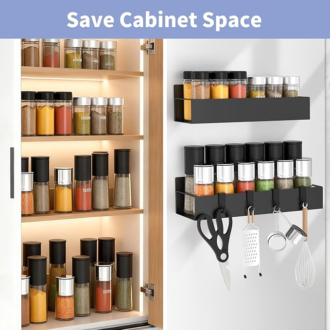 2 Pack Magnetic Spice Rack for Refrigerator Black | Magnetic Cup Holder for Fridge, Magnetic Fridge Shelf with Hooks, Kids Sippy Cup Holder Kitchen - Image 5