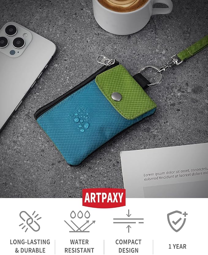 Artpaxy Minimalist Wallet For Mens Womens, Keychain RFID Blocking Zipper Small Wallet with ID Window 2 Lanyards,Water Resistant Travel Cash Card Coin Case Boys Girls - Image 2