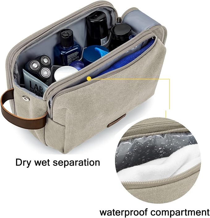 BAGSMART Toiletry Bag for Men, Canvas Travel Toiletry Organizer Dopp Kit Water-resistant Shaving Bag for Toiletries Accessories,Beige-Large - Image 3