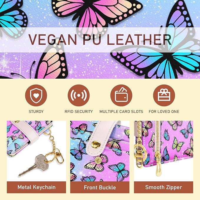 Jogjam Butterfly Rfid Women Wallet, Small Slim Thin Credit Card Holder | PU Leather Bifold Cash Zipper Coin Pocket ID Window, for Female Ladies Teen Girls Girly Gifts - Image 6