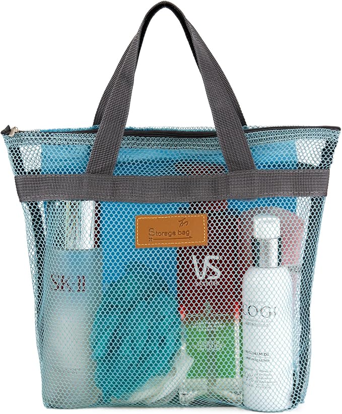 Mesh Shower Caddy Bag Portable Hanging Toiletry and Bath Organizer with Zipper for Travel, Gym, Camping, College Dorms, Beach by TOPASION