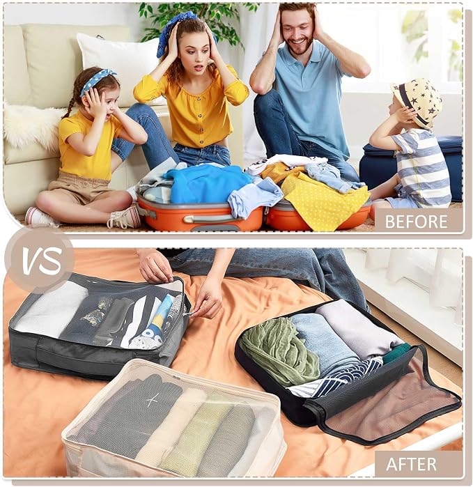Silkfly 12 Pcs Packing Cubes for Suitcase Travel Luggage Bags Bulk Mesh Organizer Set for Hiking Camping Backpacking Clothes Accessories(Black,Gray,Beige) - Image 4