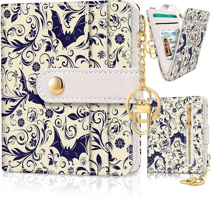 Jogjam Goth Bat Rfid Women Wallet, Small Slim Thin Credit Card Holder | PU Leather Bifold Cash Zipper Coin Pocket ID Window, for Female Ladies Teen Girls Girly Gifts by Jogjam