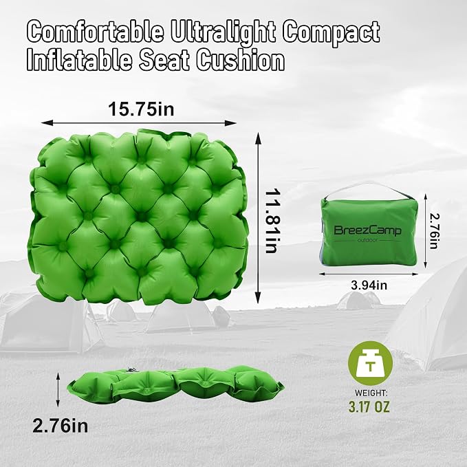 Inflatable Seat Cushion, Lightweight Stadium Seat Pad, Travel Air seat Cushion Anti-Slip for Airplane, Long Flights, Hiking, Climbing, Home and Camping, Compact Air Cushion,Green - Image 3