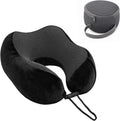 Travel Neck Pillow, Premium Memory Foam, Travel Pillow for Flights, Neck Pillow for Travelling, Ergonomic Neck Support Cushion, Lightweight & Washable Cover (Black - U-Shape) by SHAAFLY