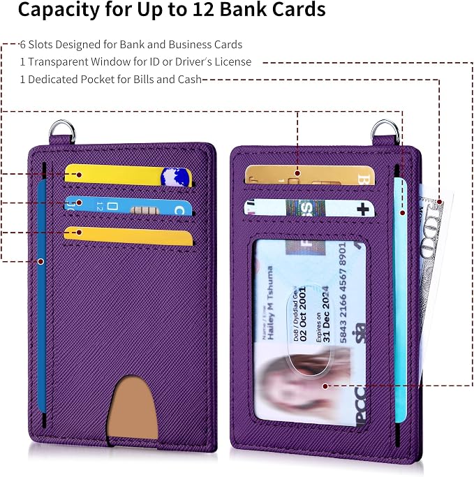 Mayski Slim Wallet, Credit Card Holder for Women, Minimalist Front Pocket RFID Blocking Card Cases, Small Wallet Women Men(Cross Deep Purple) - Image 6