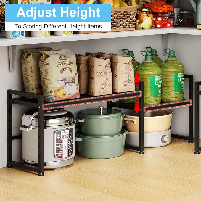 44.3 Inches Expandable Metal Storage Shelves,150LBS Heavy Duty Shelving Units and Storage For Appliance,Adjustable Utility Organization and Storage Shelf Rack For Kitchen Cabinet Closet Garage Pantry - Image 7