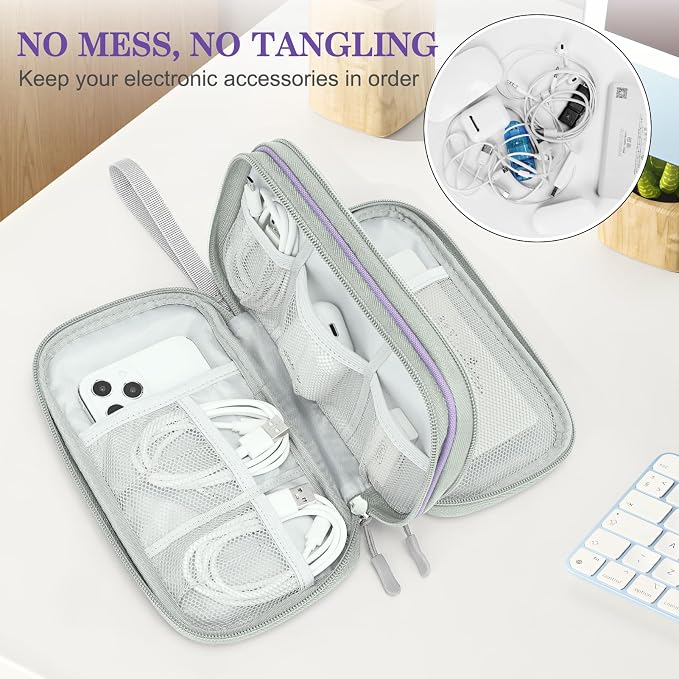 FYY Electronic Organizer, Travel Tech Pouch Bag, Medium, Light Purple | Wrist Strap, Waterproof, Double Layers Portable Electronics Travel Carrying Case for Cord, Charger, Daily Business Trips Use - Image 5