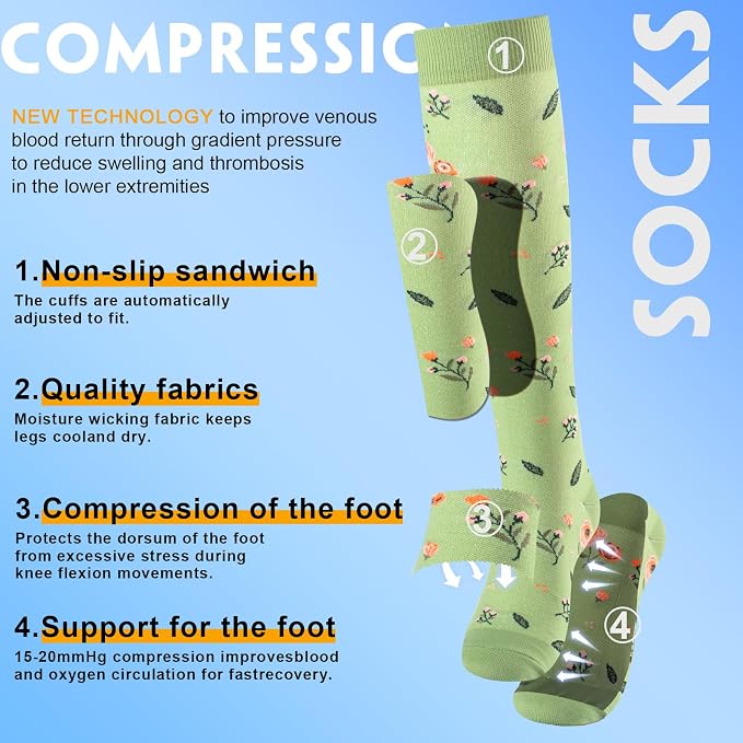 cerpite Compression Socks for Women & Men 6 Pairs Knee High Compression Socks 20-30 mmhg Best for Running,Nurse,Travel - Image 3