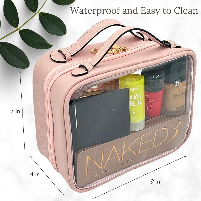 JAZD Clear Makeup Bag Toiletry Bag for Women Cosmetic Case Large Capacity Travel Make Up Bag Organizer Transparent Storage Compartment TSA Approved - Image 3