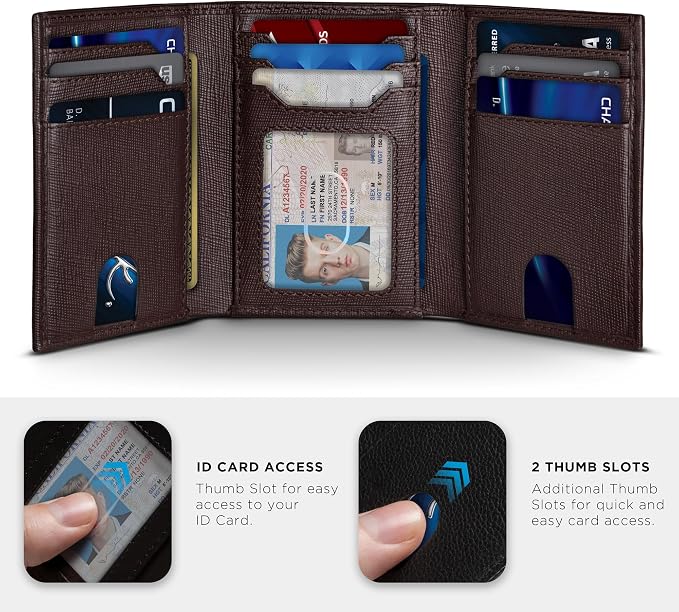 SERMAN BRANDS Trifold Wallet for Men - RFID Blocking Full Grain Leather, 11 Card Slots & ID Window, Slim Everyday Carry, Durable Stitching, Gift for Him - Image 2