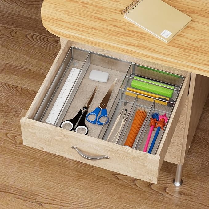 JANE EYRE Utensil Drawer Organizer - Expandable Cutlery Tray, Silverware/Flatware Storage Divider for Kitchen, Mesh Designing with Non-slip Rubber Feet (Silver) - Image 4