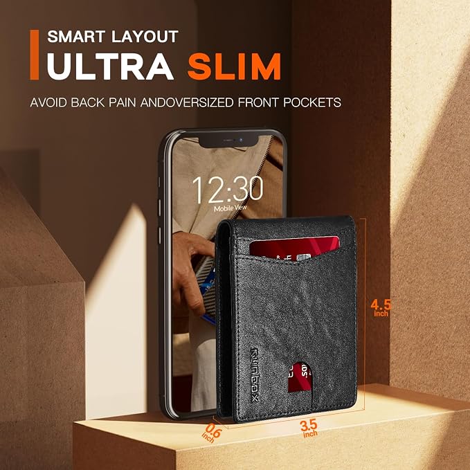 RUNBOX Wallet for Men Slim Leather Bifold RFID Blocking Minimalist Front Pocket Design with Gift Box | Minimalist Front Pocket Design, Holds 8 Cards, RFID Protection, Gifts for Men on Birthdays, Father’s Day, and Christmas - Image 5