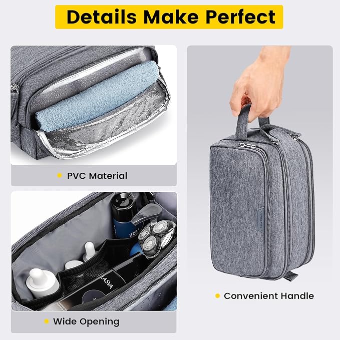 Vorspack Travel Toiletry Bag with Organized Compartment, Medium, Grey | Water Resistant, Wide Opening, with Wet Pocket, Small Travel Bag for Toiletries, Grooming, Shaving, Accessories - Image 4