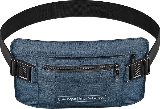 RFID Hidden Money Belt for Travel - Slim Anti Theft Pouch, Adjustable Strap | 2 RFID pockets for cash, ID, and passport, skin-friendly slim belt design moisture-wicking fit hidden under clothes by TravelInspira
