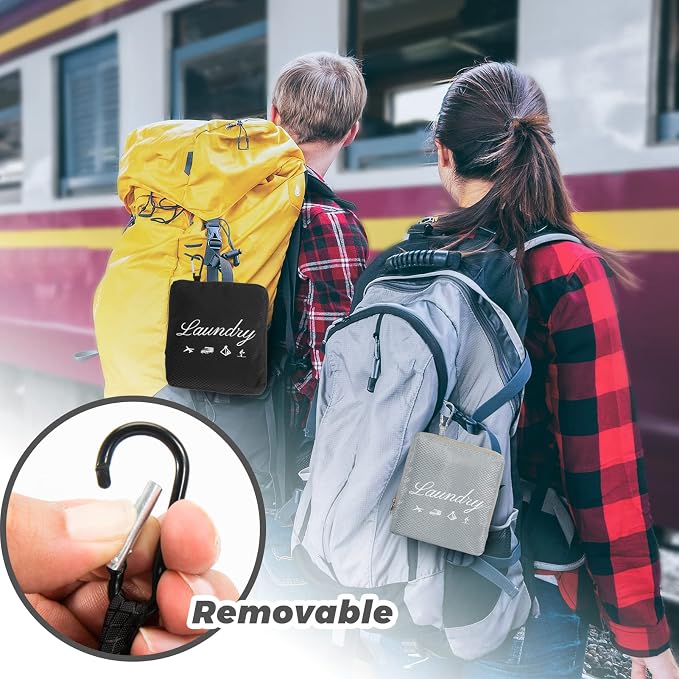 JHX Travel Laundry Bag XL, Extra large Dirty Clothes Organizer【Upgraded】with Handles and Aluminum Carabiner for Travel, Camp, Fitness, and Students (Thickened - Black) 32"H x 23"W - Image 4