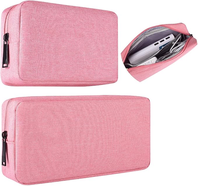 2-PACK Accessories Bag for Women Ladies Travel Organizer, Big+Small Portable Storage Bag Pouch Electronics Accessories Carrying Case Cosmetic Bag for Hard Drive, Mouse, Cable, Adapter, Cellphone, Pink by imComor
