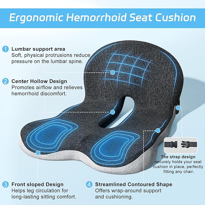 Truck Driver Seat Cushion, Memory Foam L-Shaped Ergonomic Cushion for Office Chairs, Comfort & Support for Long Sitting - Image 4