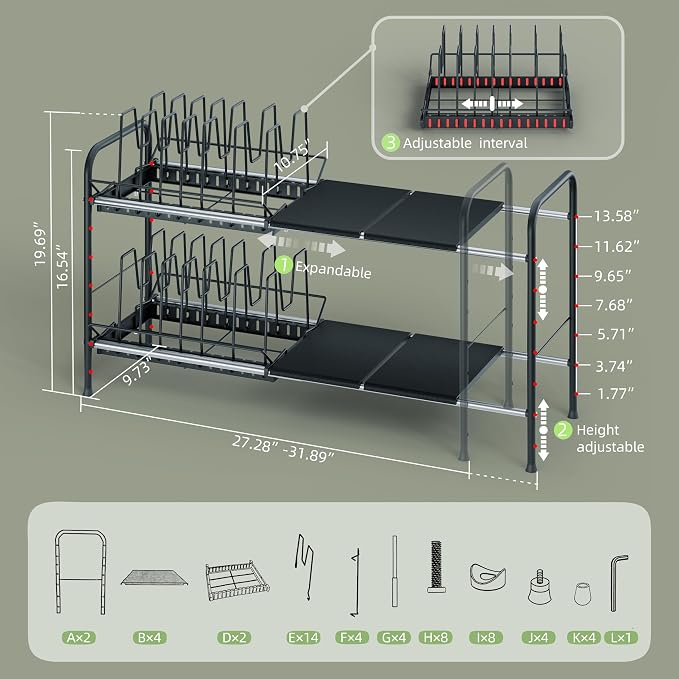 Expandable Under Sink Organizer，Pot and pan Organizer Under Cabinet | Pan Lid Organizer,Expandable Storage shelf with 2 Pan Racks（14 Dividers）and 4 Removable Panels,Adjustable partition height - Image 3