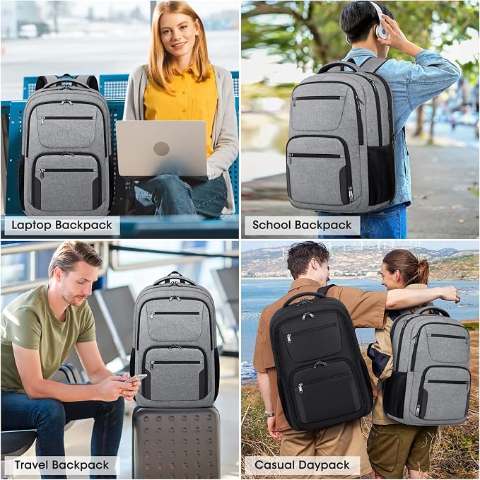 Travel Laptop Backpack, 17 Inch Extra Large Laptop Backpack with USB Charging Hole 45L Anti Theft Travel Backpack Water Resistant College Business Computer Bag Fit 17.3 Inch Laptop for Men Women Grey - Image 6