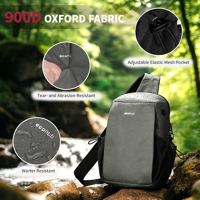 ECOHUB Anti-Theft Crossbody Bag Men Women RFID Blocking Lightweight Sling Backpack Water Resistant for Travel Hiking Outdoor - Image 6