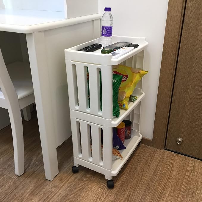 Rolling Storage Utility Cart Slim Organizer Shelf with Wheels 3 Tier Narrow Places Mobile Shelving Unit Tower Rack for Kitchen Bathroom Laundry Room Home Office Bedroom Living Room Washroom, White - Image 6
