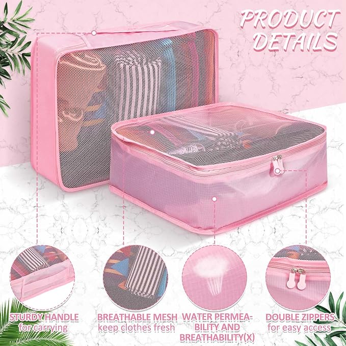Silkfly 12 Pcs Packing Cubes for Suitcase Travel Luggage Bags Bulk Mesh Organizer Set for Hiking Camping Backpacking Clothes Accessories (Pink,XL, L, M Size) - Image 3