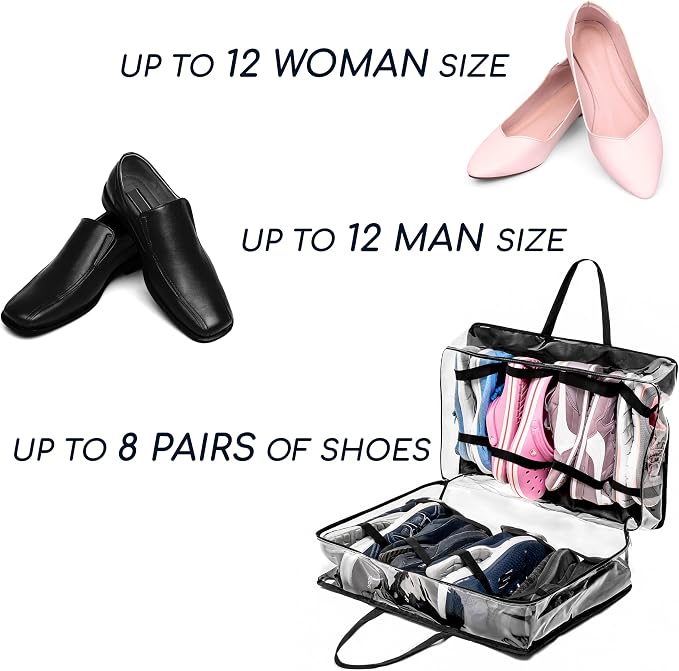 Shoe Travel Bag for 8 Pairs of Shoes - Travel Shoe Organizer - Portable Luggage Multiple Shoes Carrier Sneaker Bag - Shoe Storage Case - Image 4
