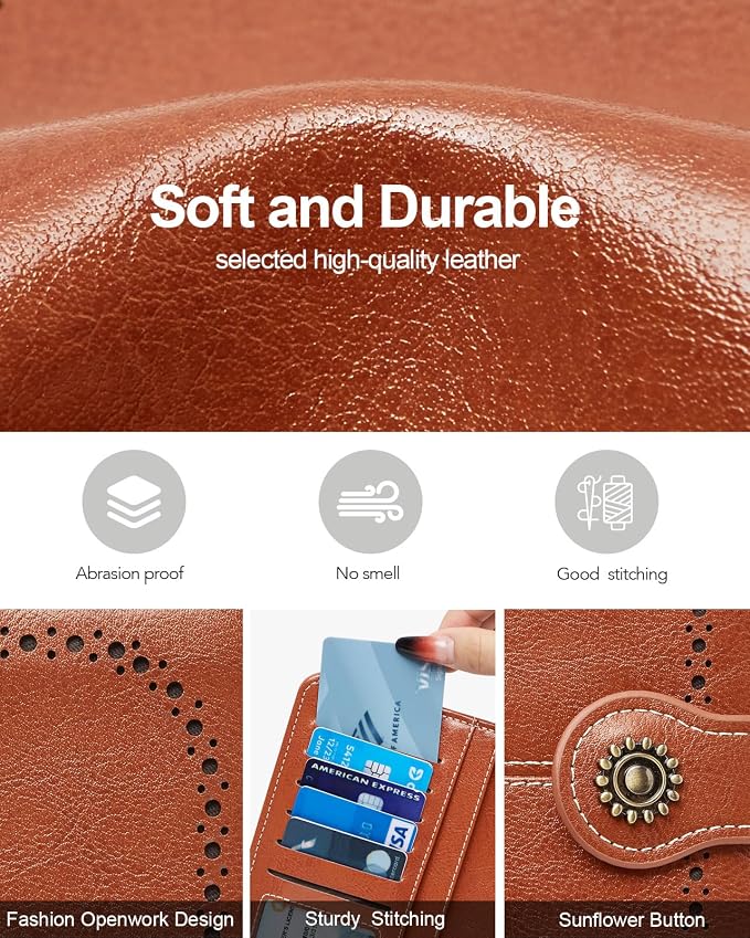 TFKGS Wallet for Women RFID Blocking Leather Large Capacity Card Holder Ladies Phone Clutch Travel Long Purse Wristlet | RFID Blocking - Image 3