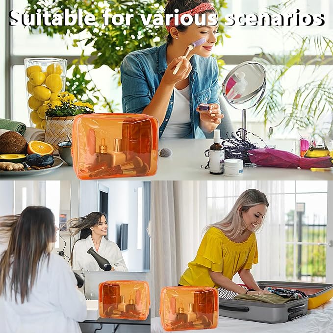 Waterproof PVC Makeup Bag - Leakproof Cosmetic Organizer for Travel Toiletry Storage 9.84×7.09×2.36 Inch for Women & Men (Orange) - Image 6