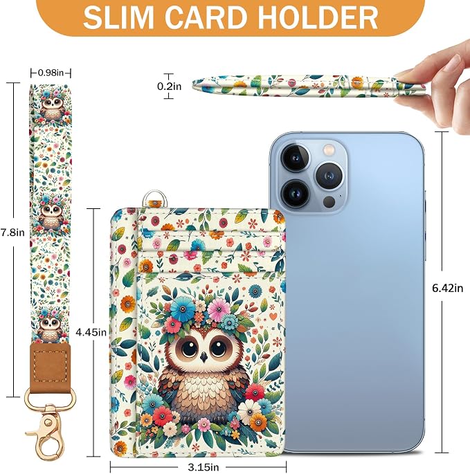 Yonlevres Owl Credit Card Holder Slim RFID Wallet Women Wristlet Lanyard | Front Pocket, Handy, RFID Blocking, Woman Girls Ladies Gifts, D-ring for Keychain,Thin Mini Card Case, ID Window, PU Leather - Image 6