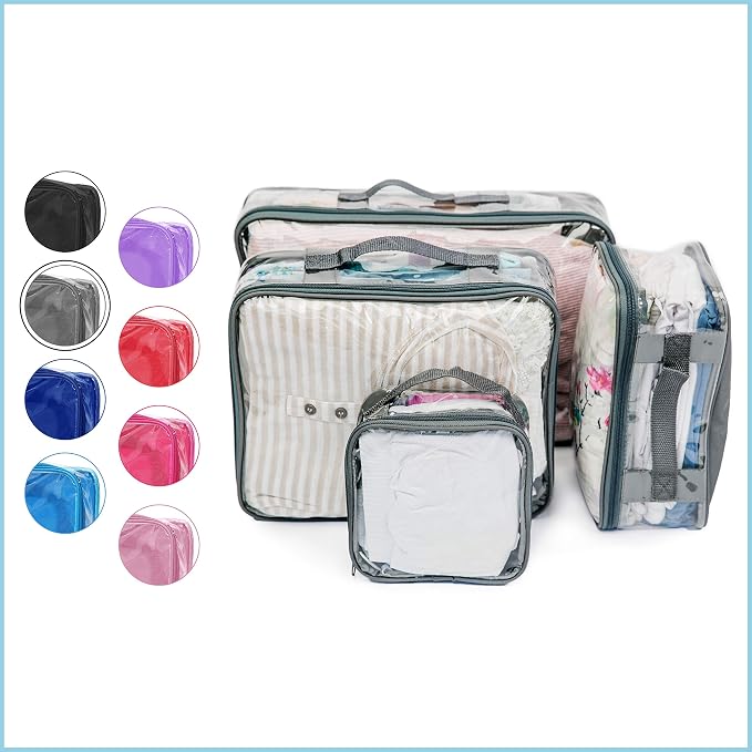 Clear Packing Cubes set of 4 / Packs 7-10 Days of Clothes/Premium PVC Plastic Storage Bags - Image 2