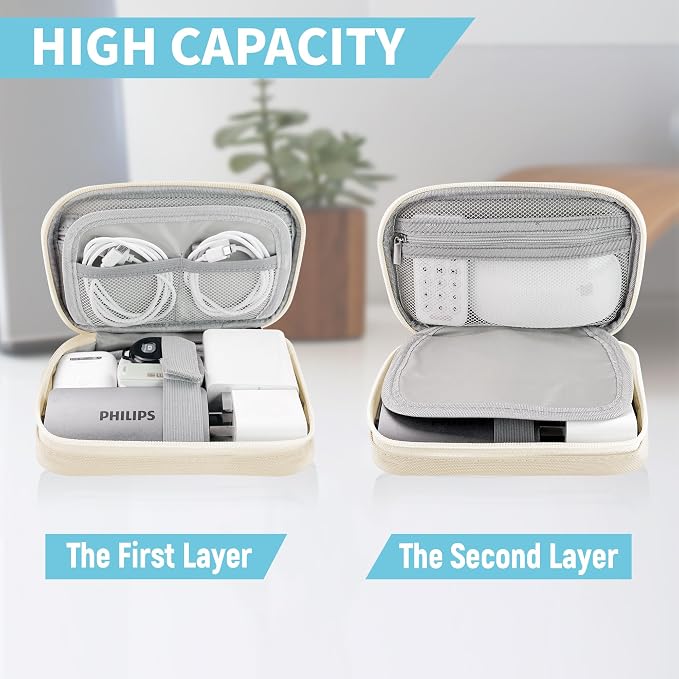 Lcsmaokin Electronics Travel Organizer,Portable Waterproof Electronic Travel Storage Bag for Small Charging Cord Storage,Charger,Small Electronics,SD Card etc,for Travel,Business -Beige - Image 5