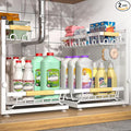 2-Pack 2-Tier Height Adjustable Under Sink Organizer & Storage | Multi-purpose storage for kitchen & bathroom cabinet. Large white shelf, height adjustable design for space-saving. by Sevenblue