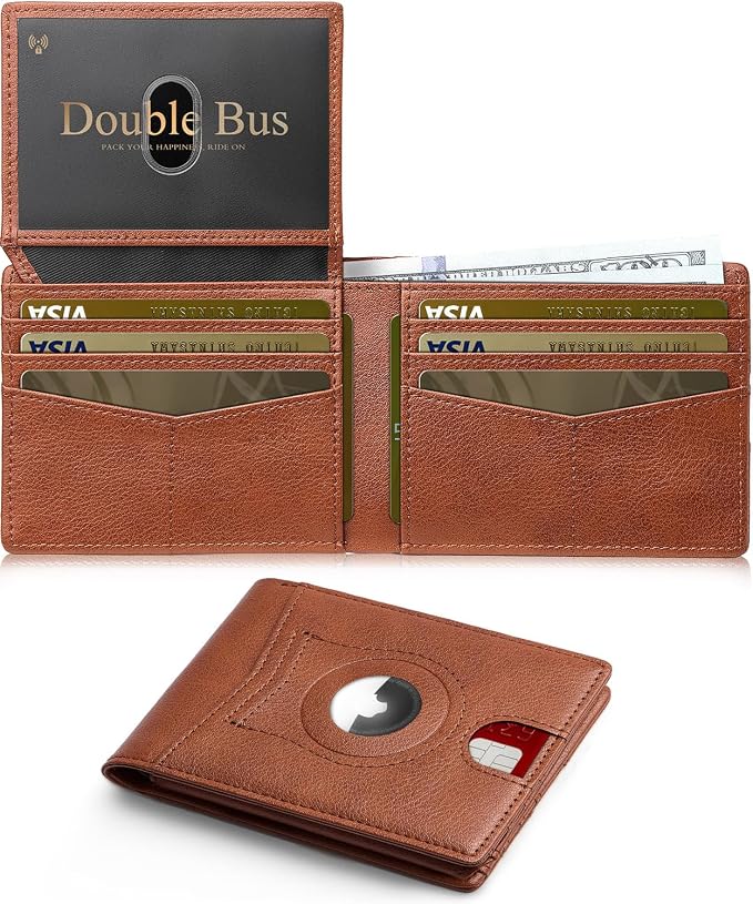 Wallet for Men Slim RFID Blocking Bifold Carbon Fiber,Minimalist Small Compact Front Pocket Credit Card Holder,Thin Mens Leather Wallets Smart Security With 2 ID windows 1 Cash (Caramel Brown) by Unknown
