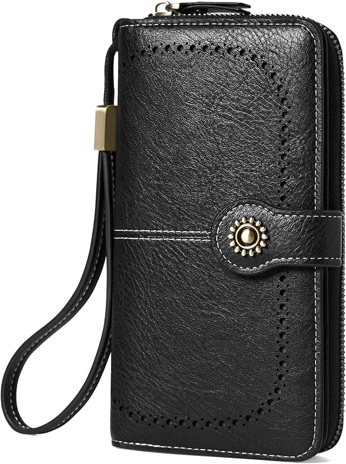 TFKGS Wallet for Women RFID Blocking Leather Large Capacity Card Holder Ladies Phone Clutch Travel Long Purse Wristlet | RFID Blocking by TFKGS