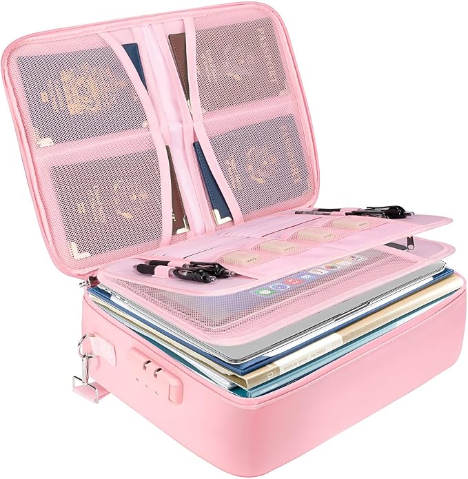 BALEINE Fireproof Document Box with Lock, Portable Fireproof Document Bag Waterproof Fire Proof File Boxes for Documents, File Organizer Box for Important Paperwork (Pink, 15''x11''x4'') by BALEINE