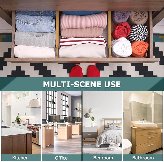 Kitchen Drawer Dividers 4 Pack Adjustable Bamboo Drawer Organizer | 17-22" Adjustable, Spring Loaded, Expandable Utensil Organizer, Works in Kitchen, Dresser, Bathroom, Bedroom, Closet - Image 7